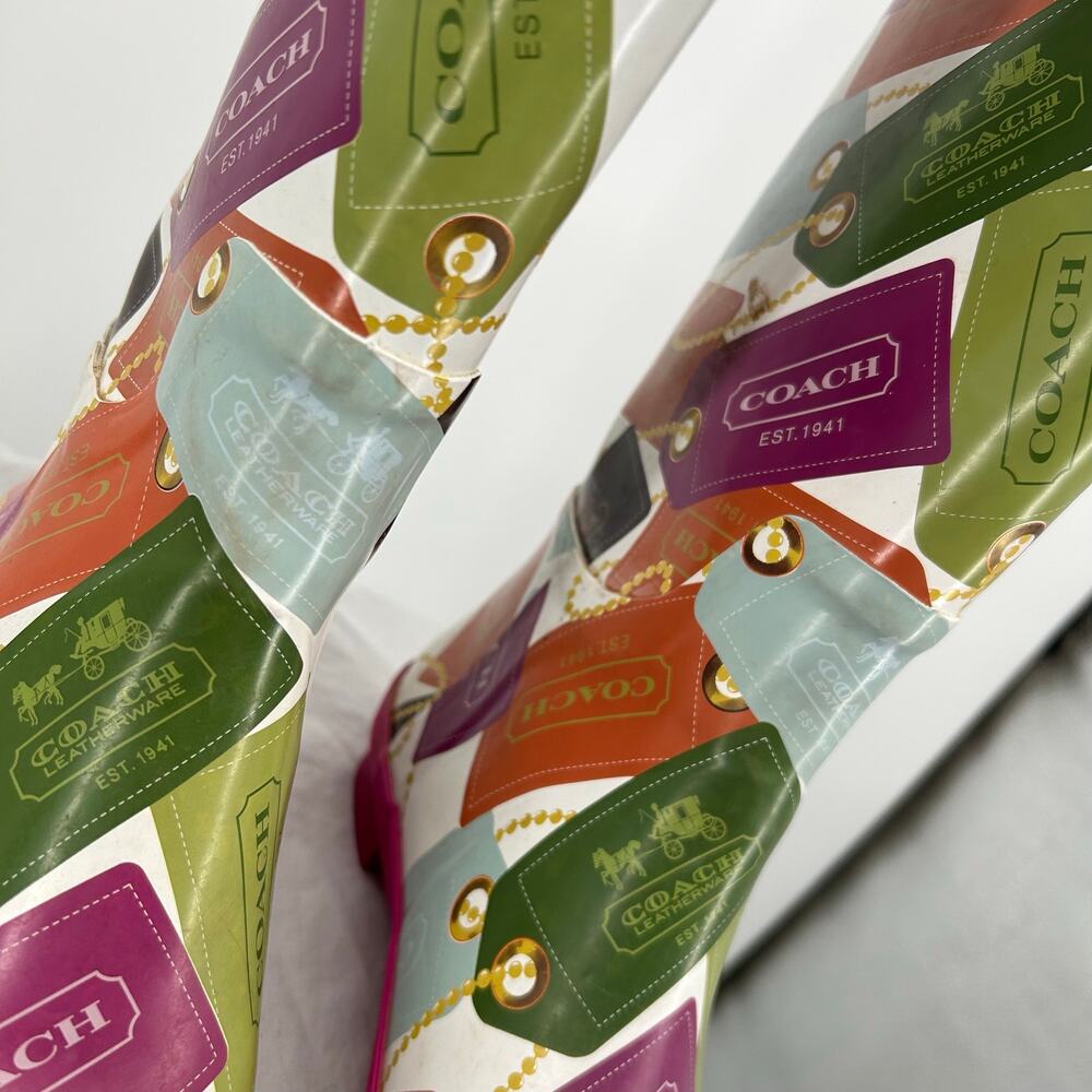 Women's Pink Multicolor COACH F2460 Pammie Hang Tags Rubber Rain Boots 8B - Picture 4 of 9